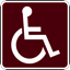 An icon of a person in a wheelchair in white on a maroon background.  It links to a page called The Disability Project.